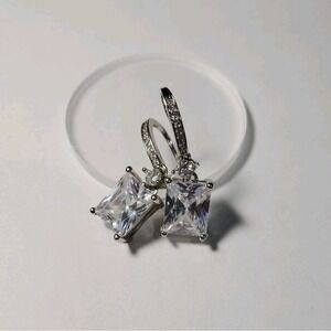 Sterling Silver J 925 Emerald Cut Cubic Zirconia Drop Dangle Earrings Jewelry
